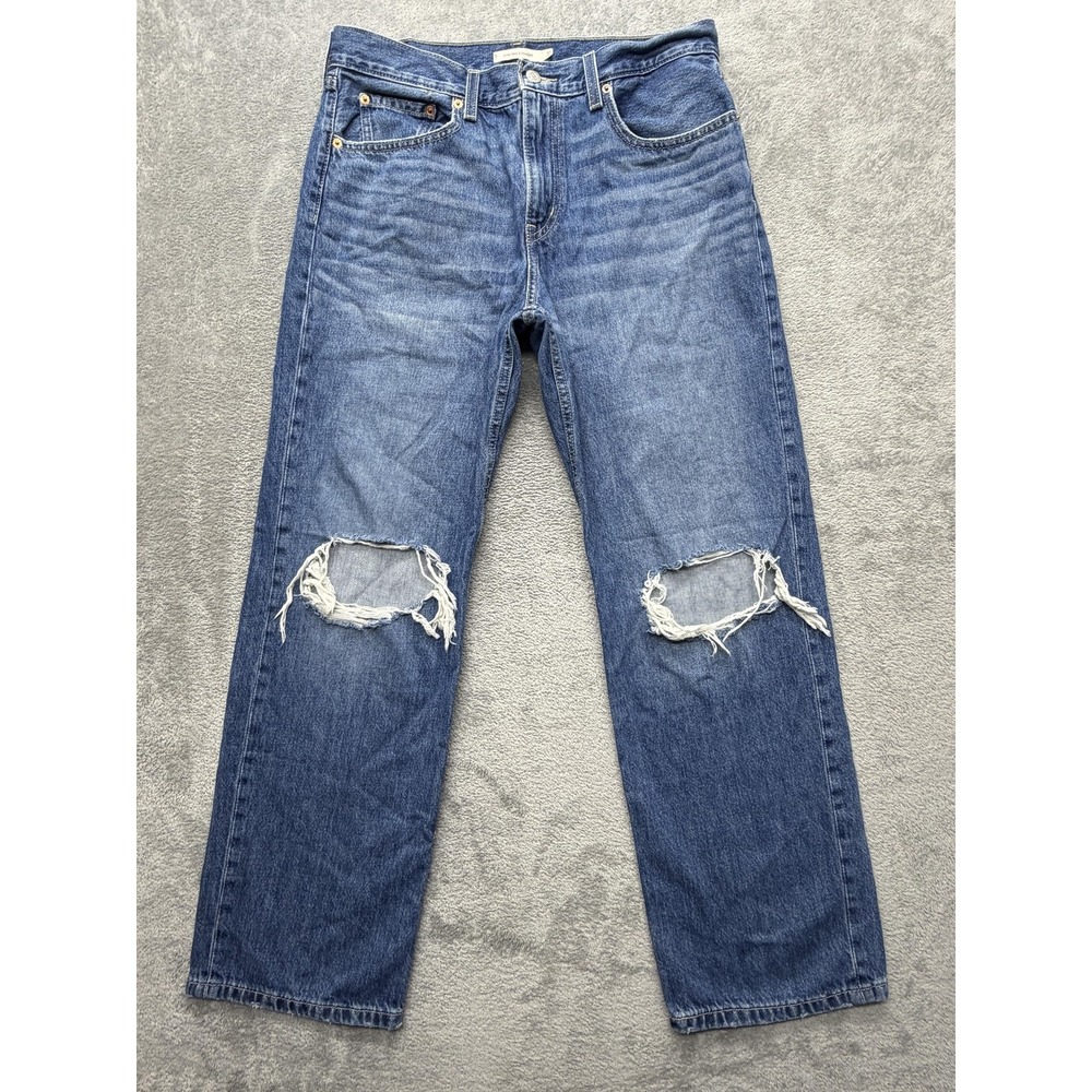 Levis Low Pro Straight Jeans Womens Measured 34x30 Blue Straight Distressed
